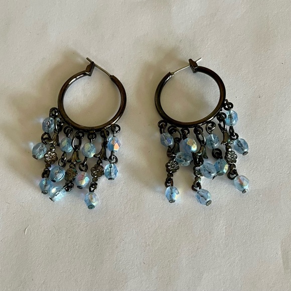 Vintage 1928 Light Blue Crystal and Gunmetal Grey Earrings - Picture 3 of 5